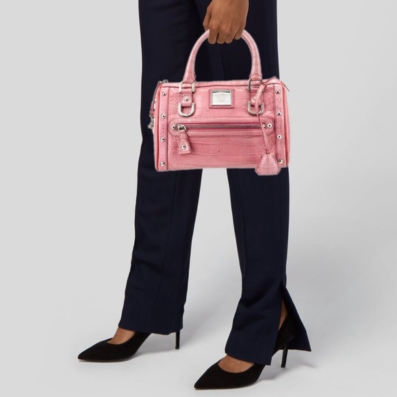 Pink Versace Medusa bag croc embossed leather y2k bag Boston duffle top handle - Picture 17 of 17